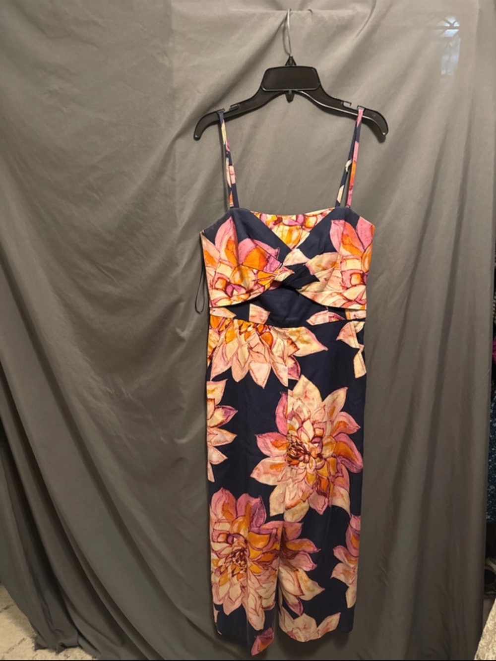 Trina Turk Navy Midi Dress with Pink & Peach Floral Print